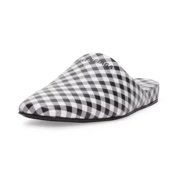 Balenciaga Cosy Gingham Print Square Toe Mule Shoe - Picture 1 of 5